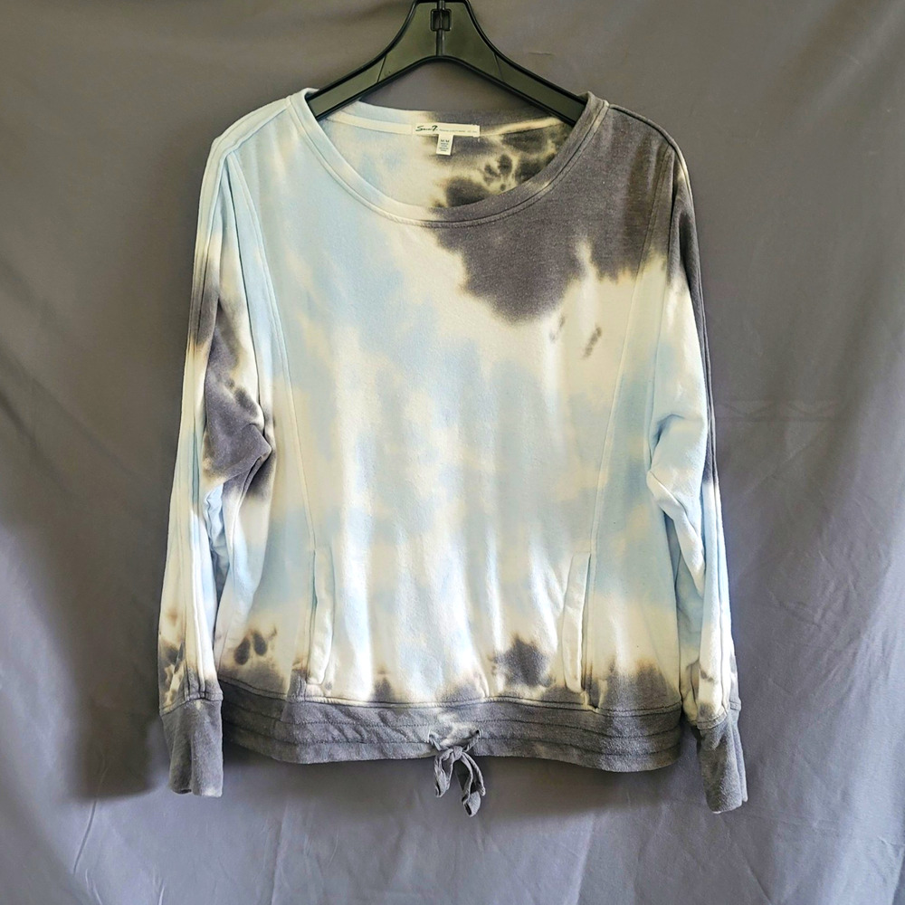 Seven7 Women’s Gray/White Tie-Dye Crewneck Pullover Sweatshirt M Thumbholes